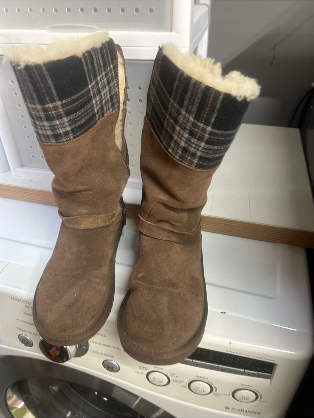 Women’s Brown Suede Shearling-Lined Mid-Calf Boots